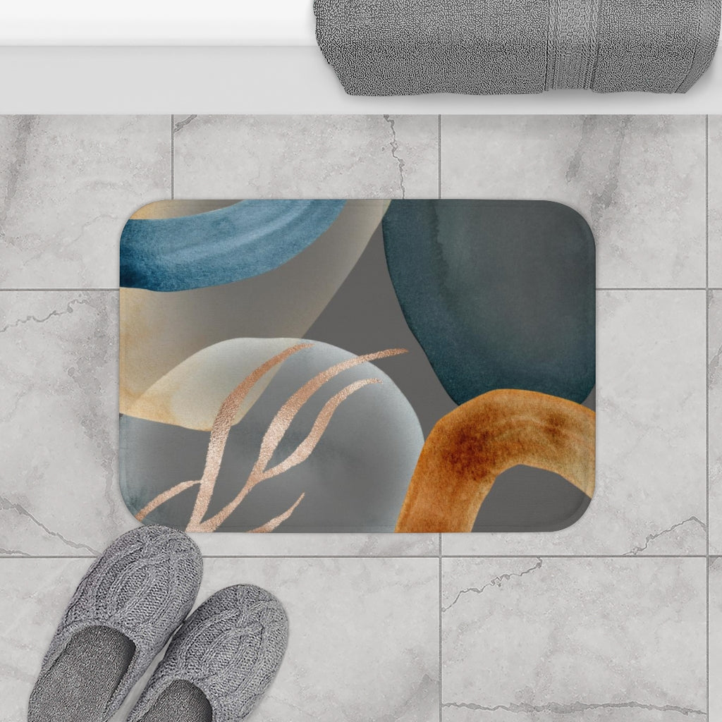 Abstract Bath Mat | Grey Navy Rust