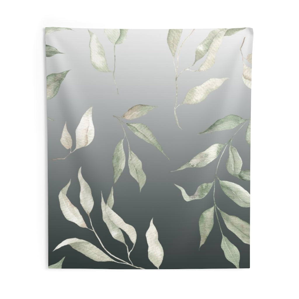 Floral Tapestry | White Black Ombre Green Leaves