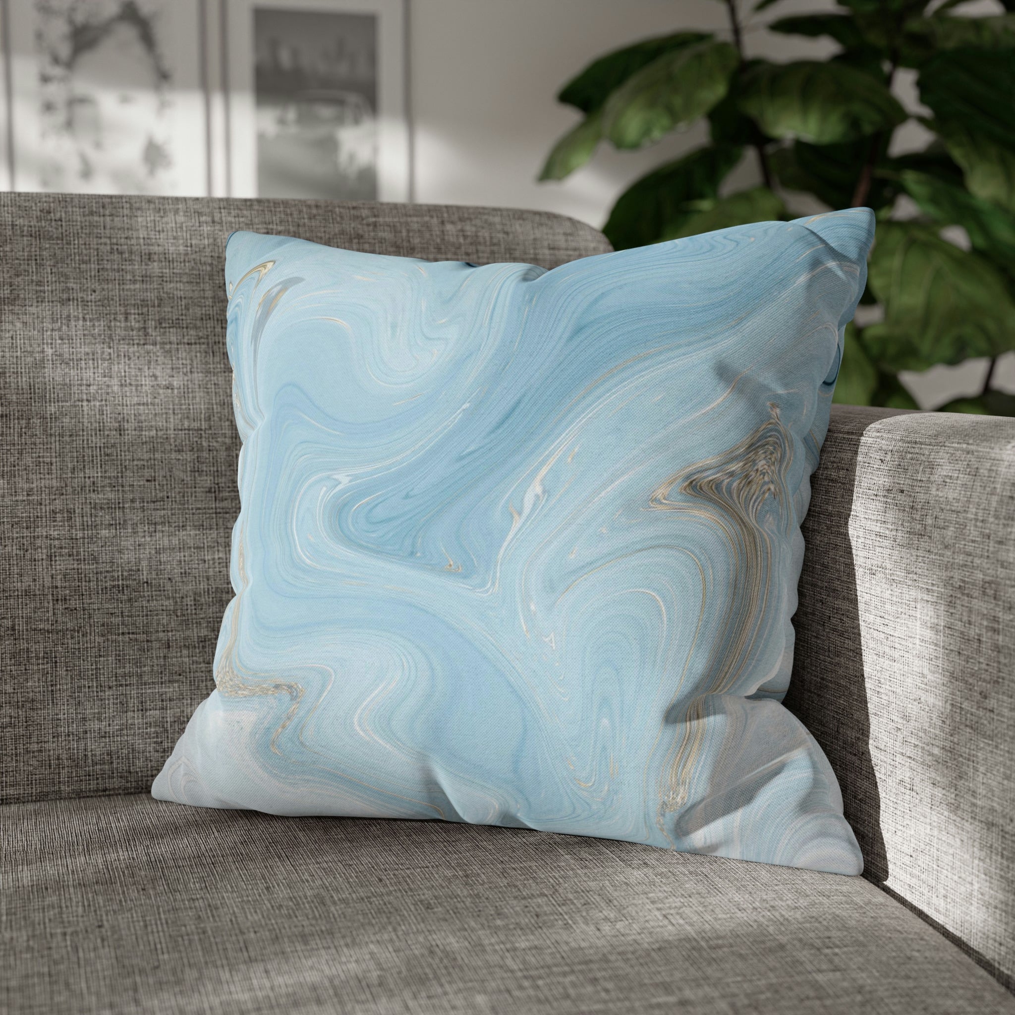 Abstract Pillow Cover | Pale Sky Blue Marble Print