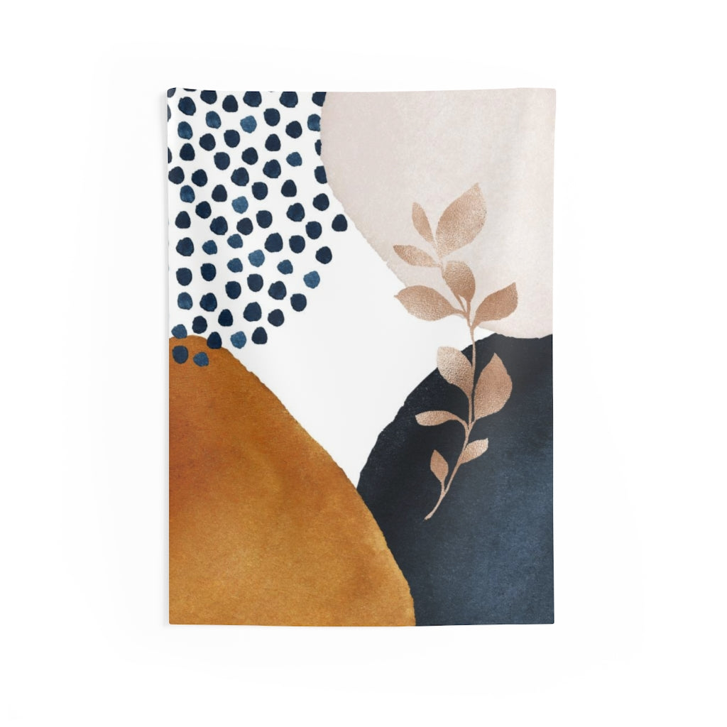 Floral Tapestry | Cream Navy Blue Rust Bronze Leaves