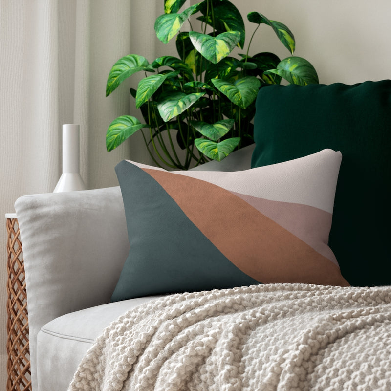Abstract Boho Lumbar Pillow | Green Terracotta Cream