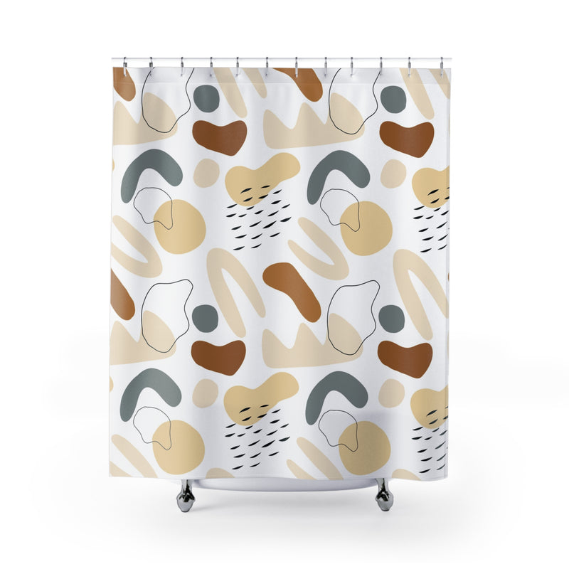 Boho Shower Curtain | White Rust Brown Beige