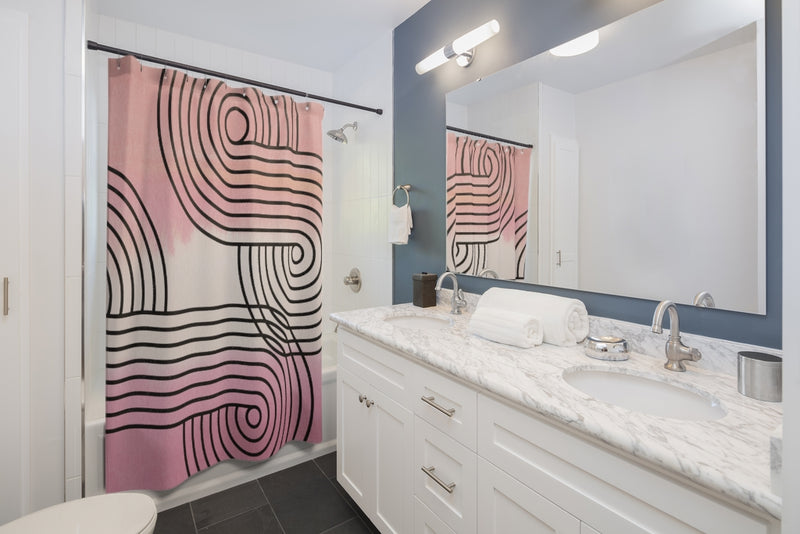 Abstract Geometric Shower Curtain | Pastel | Blush Pink Black