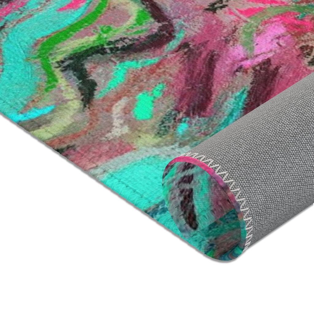 Abstract Area Rug | Pink Green Teal Acrylic