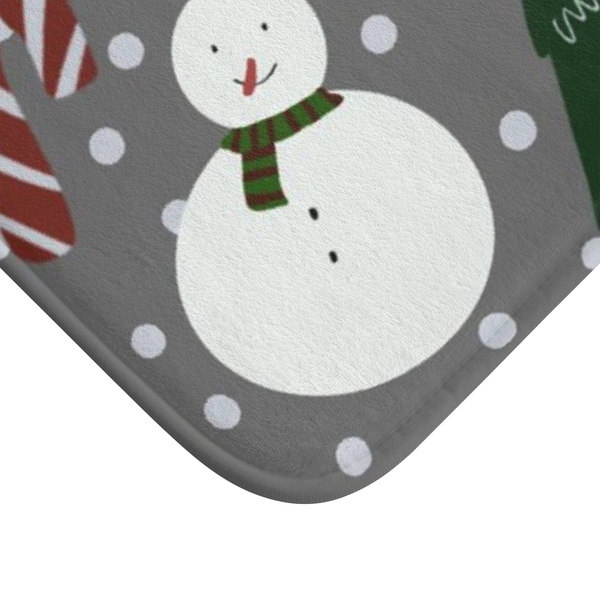 Christmas Bath Mat | Gray Snowman Candy Canes