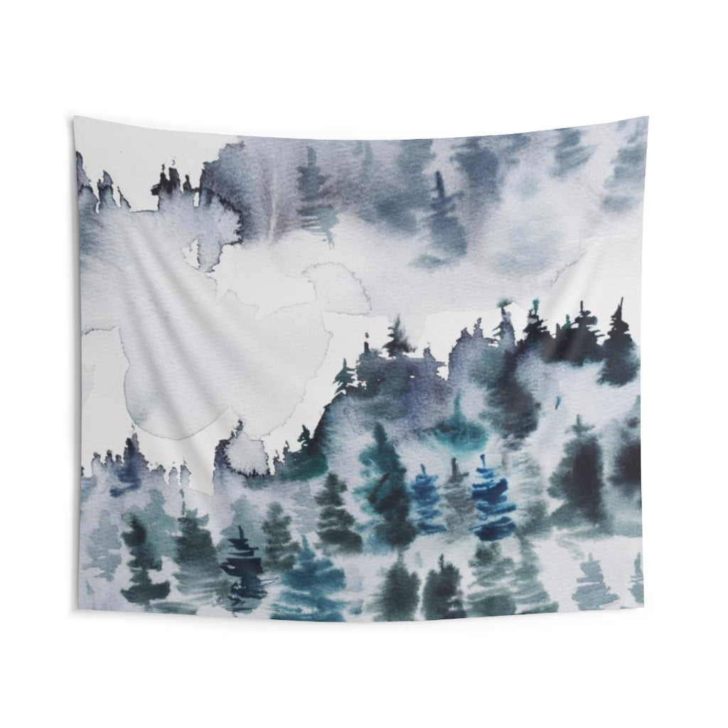 Landscape Tapestry | Indigo Blue Grey Woodland Forest