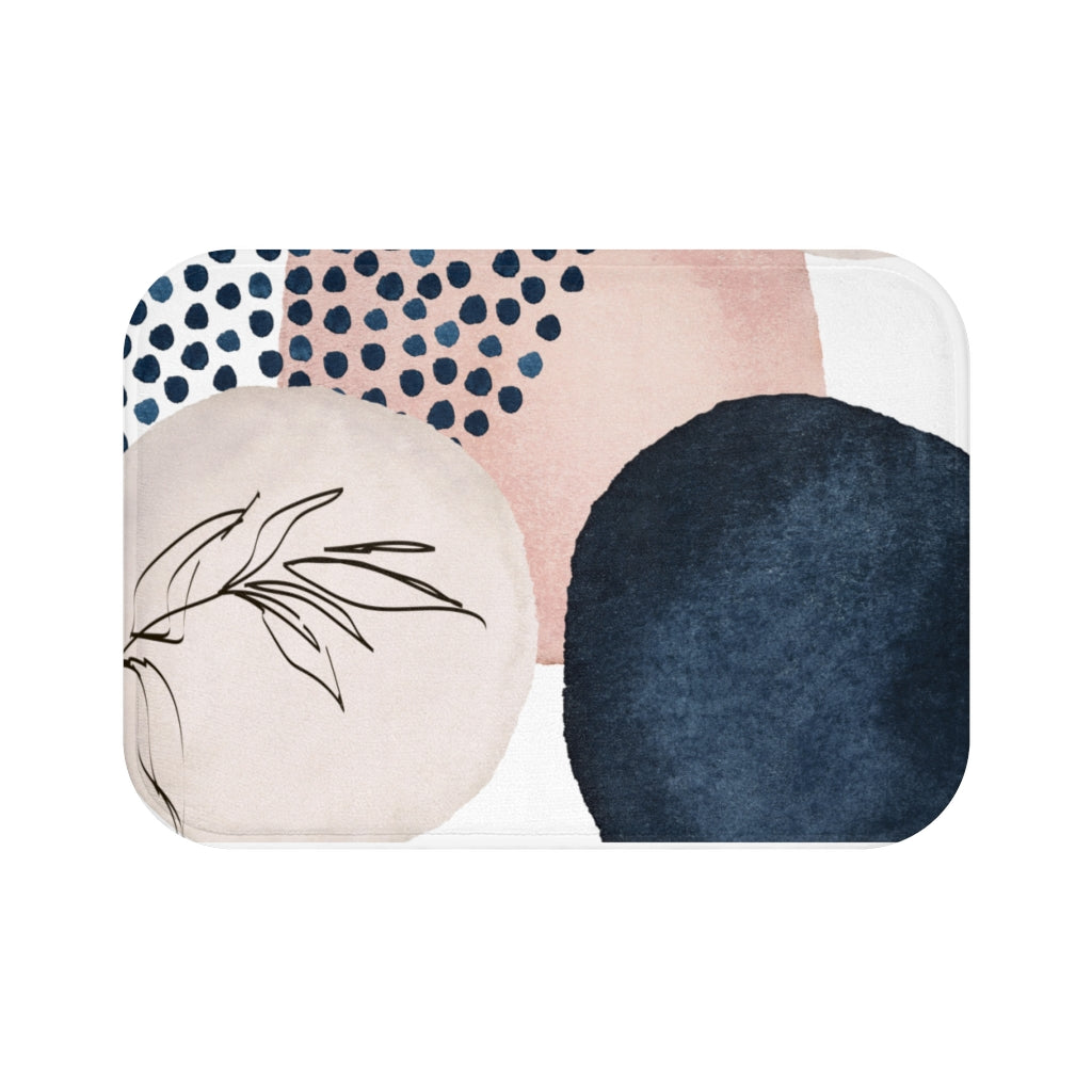 Boho Kitchen, Bath Mat | Abstract Navy Blue, Blush Pink