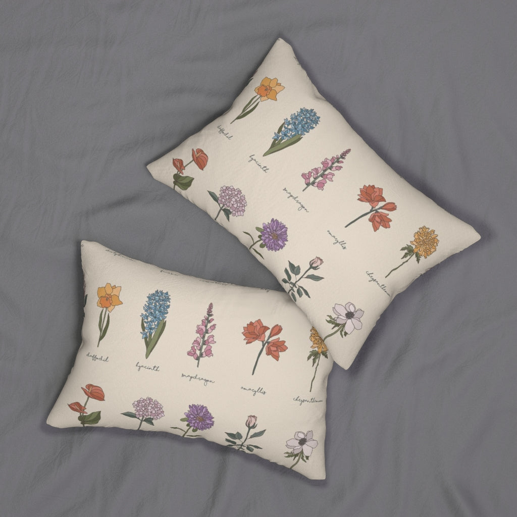 Floral Boho Lumbar Pillow | Beige Lavender Green