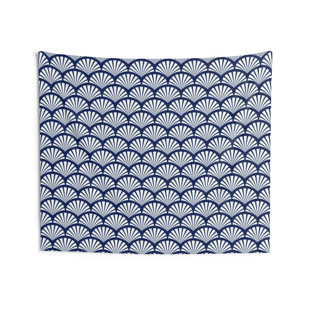 Geometric Tapestry | Navy Blue White Fan