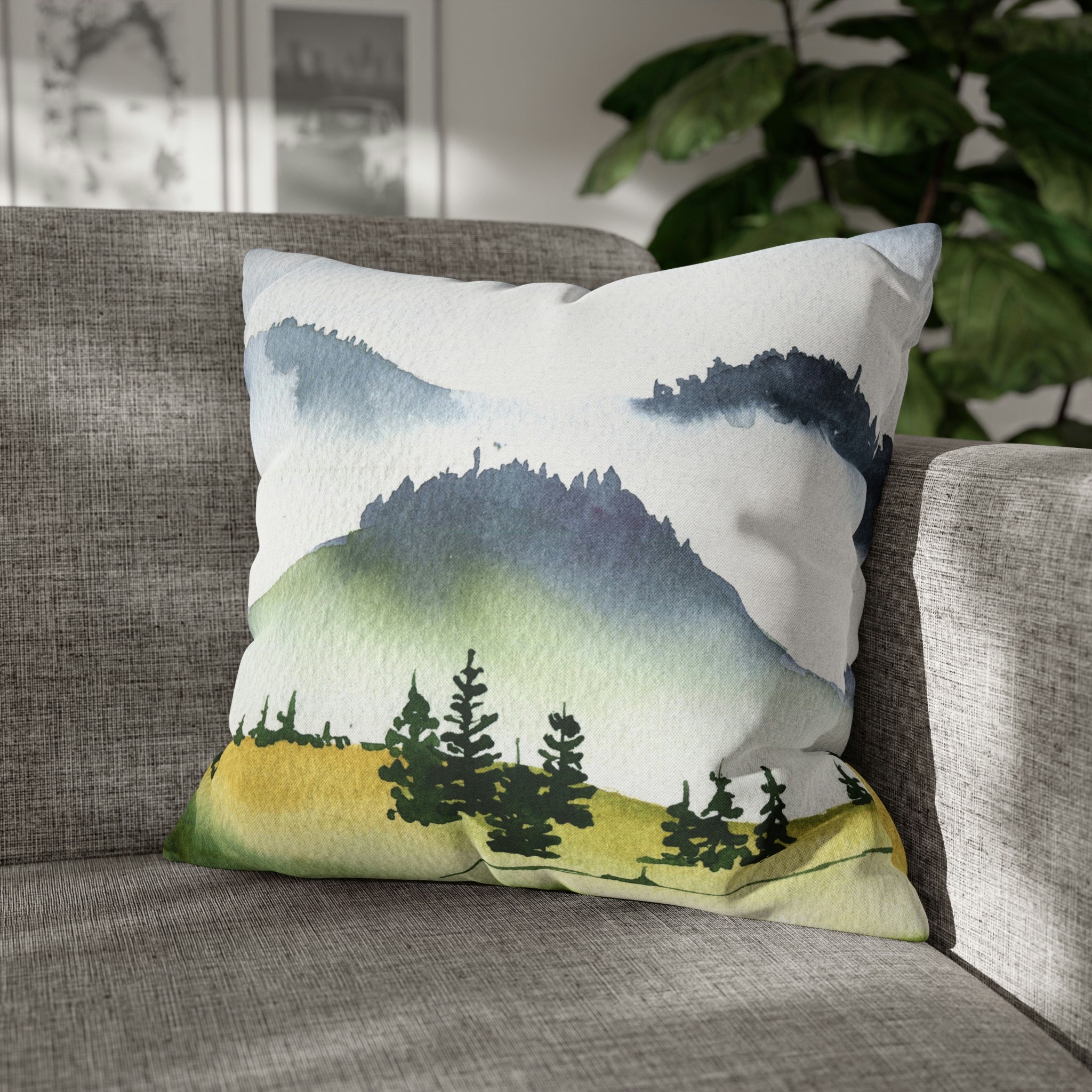 Floral Boho Pillow Cover | Mountain Green Trees