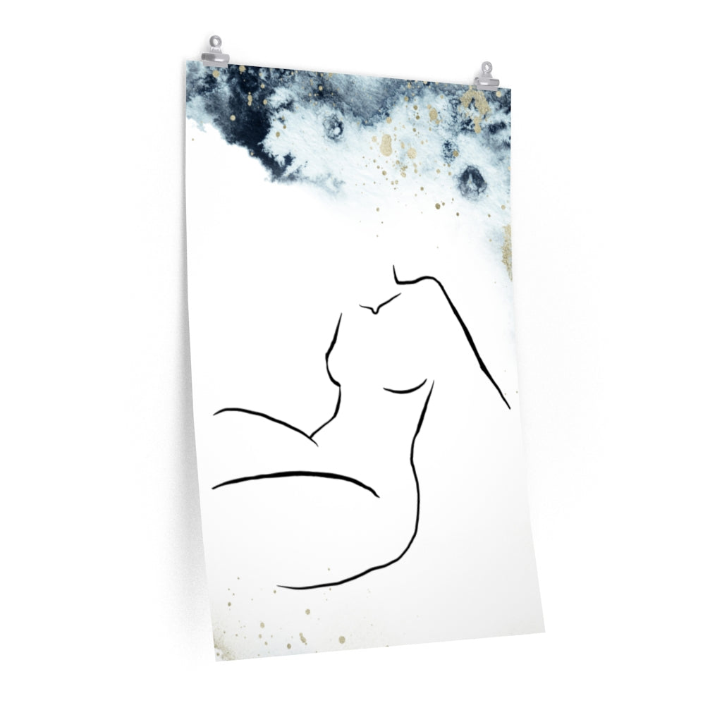 Female Art | White Art Print | Navy Ombre Poster