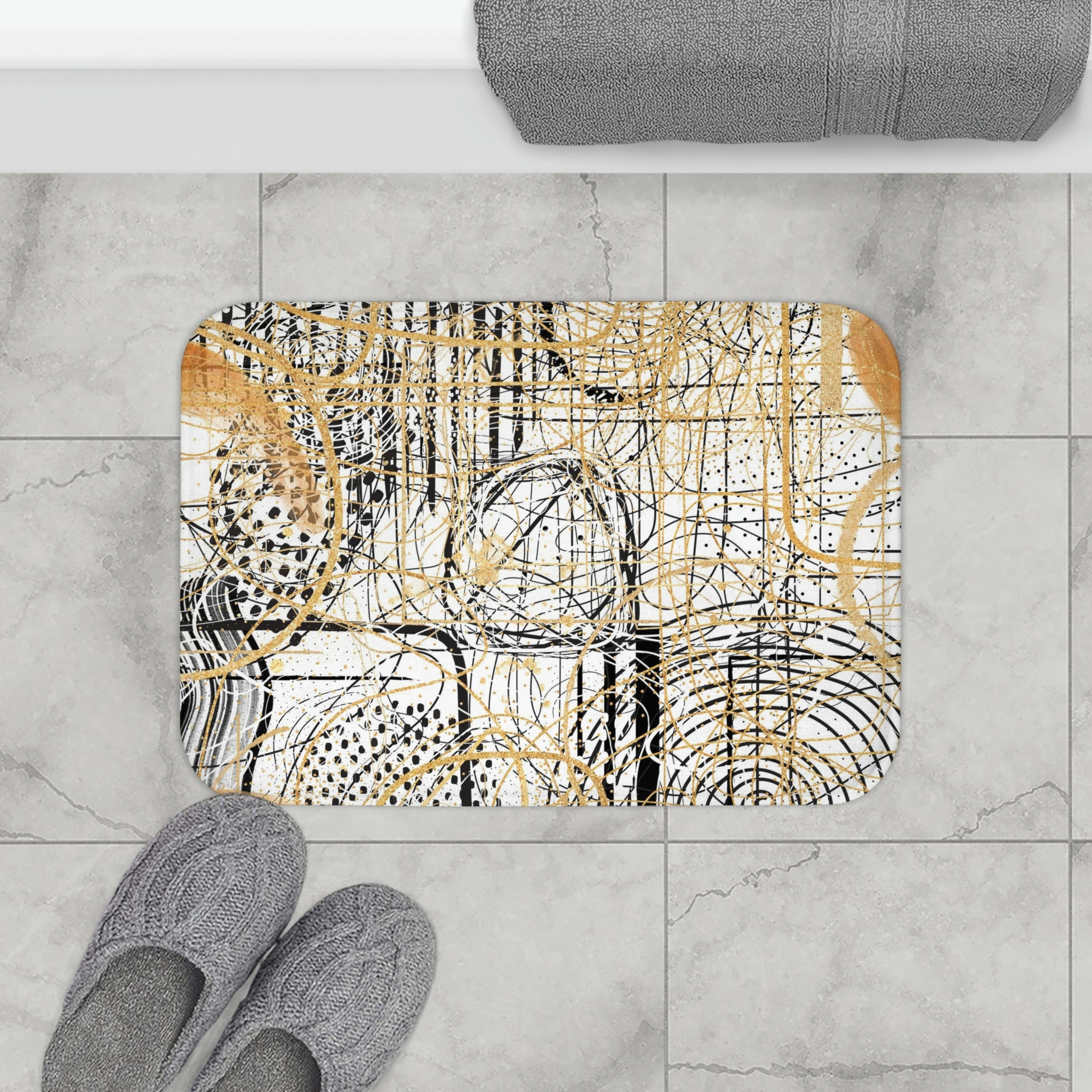 Abstract Bath Mat | Black White Lines