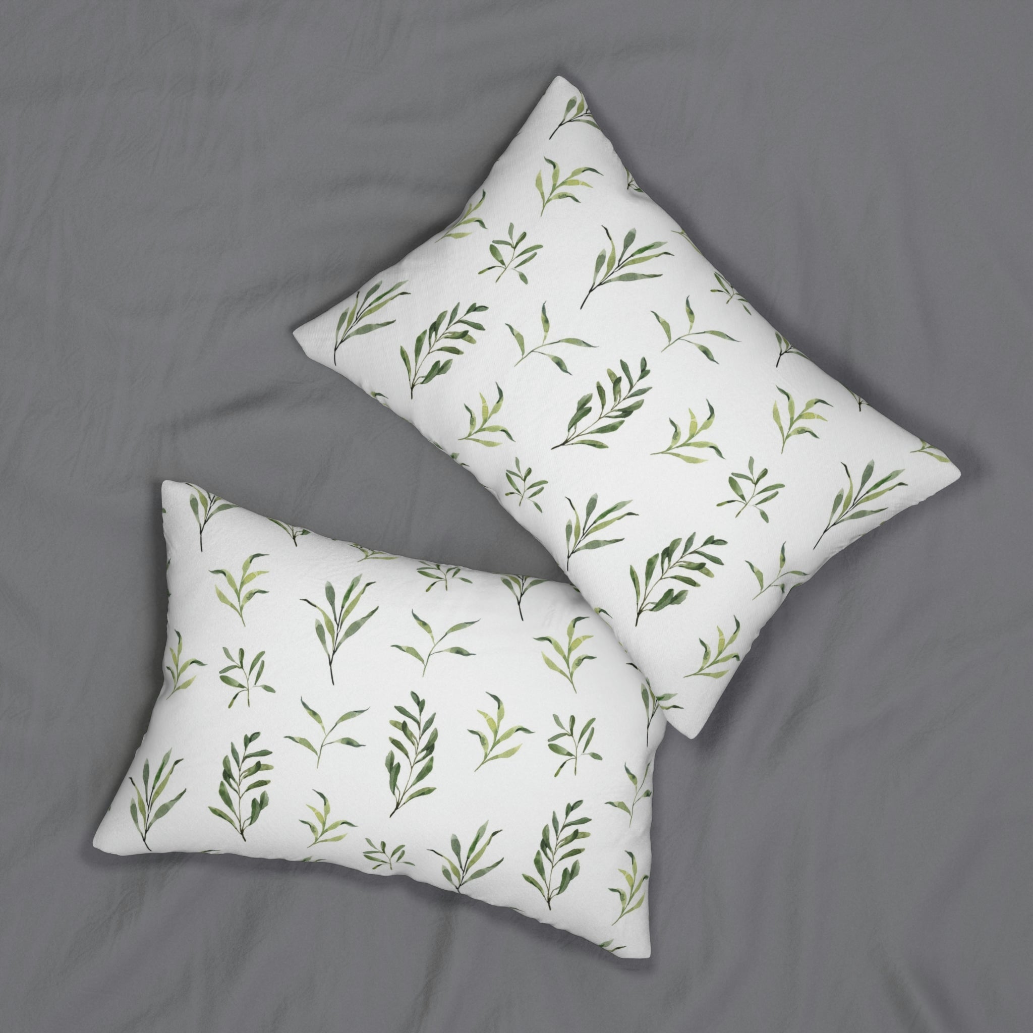 Floral Boho Lumbar Pillow | Sage Green Leaves, White