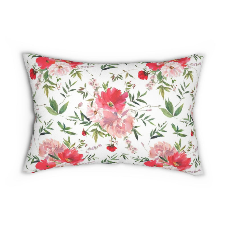 Floral Boho Lumbar Pillow | Blush Pink Red Peonies