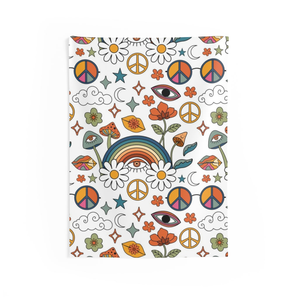 Retro Tapestry | Rainbow White Hippie Icons