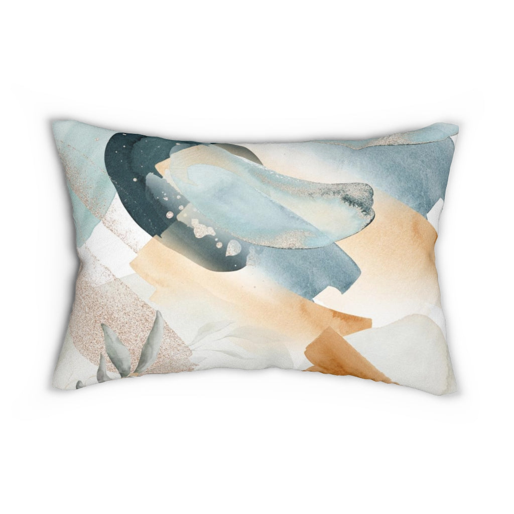 Abstract Boho Lumbar Pillow | Dust Blue Yellow White