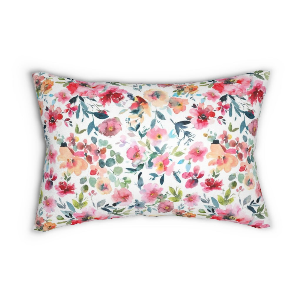 Floral Boho Lumbar Pillow | Pink Green White