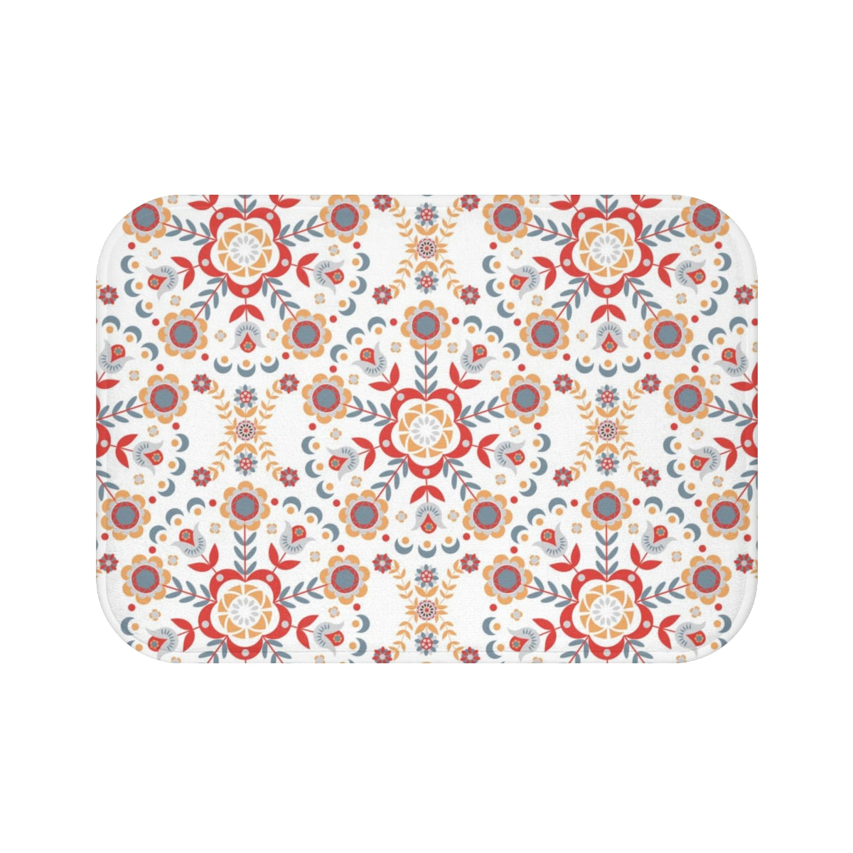 Christmas Bath Mat | Beige Red White Nordic Floral Patterns