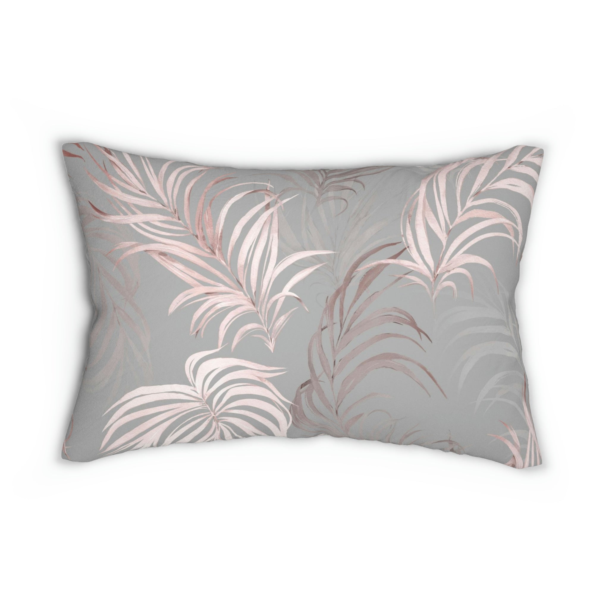 Floral Boho Lumbar Pillow | Gray Blush Pink Wild Palm Leaves