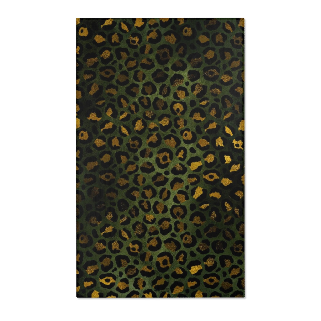 Boho Area Rug | Green Brown Gold Leopard