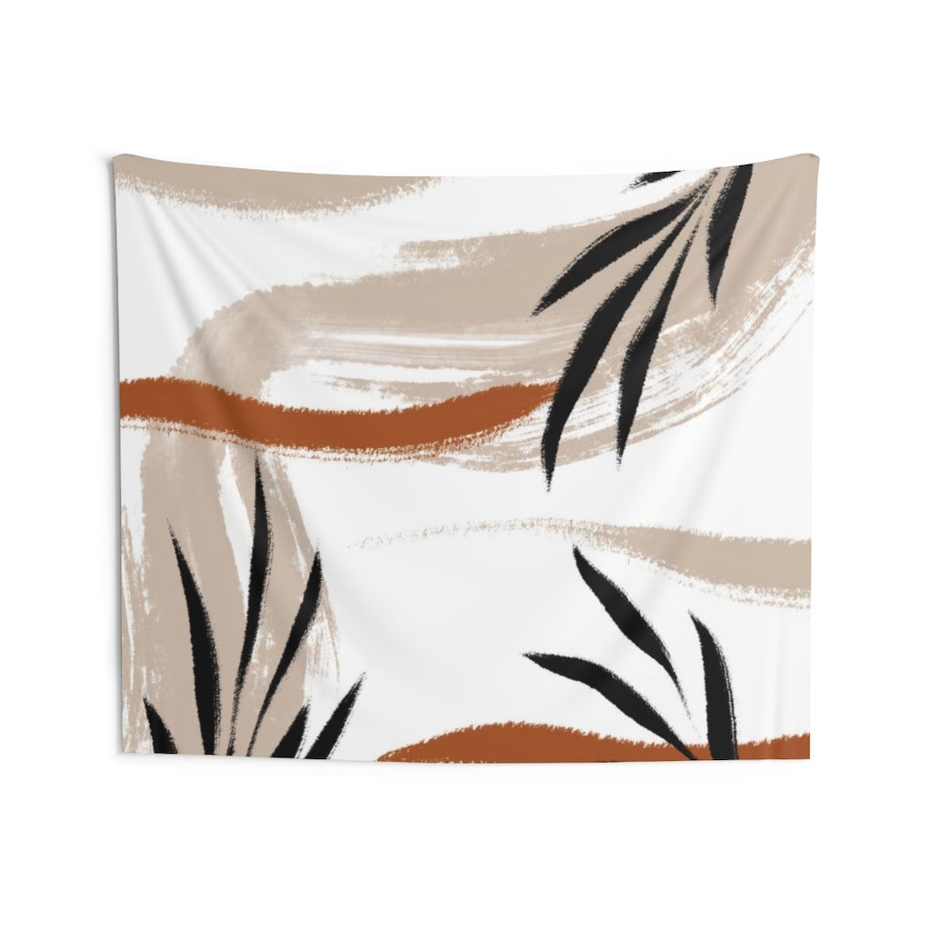 Floral Tapestry | White Brown Black Tropical Leaves