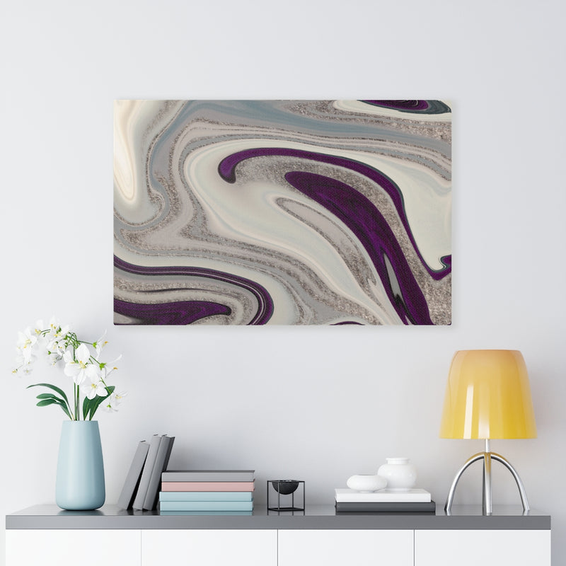ABSTRACT WALL CANVAS ART | Purple Grey Silver