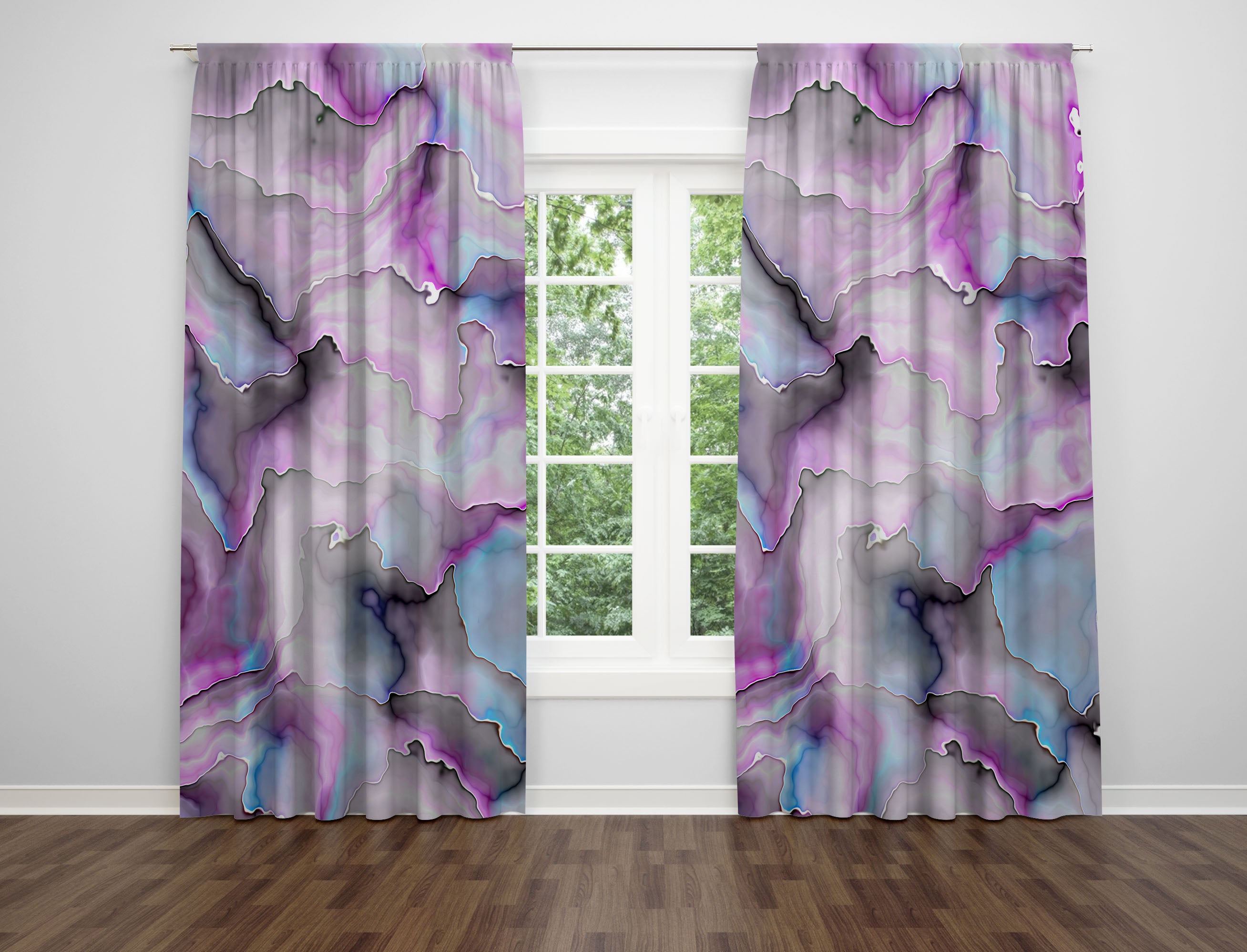 modern abstract, purple unique window curtains