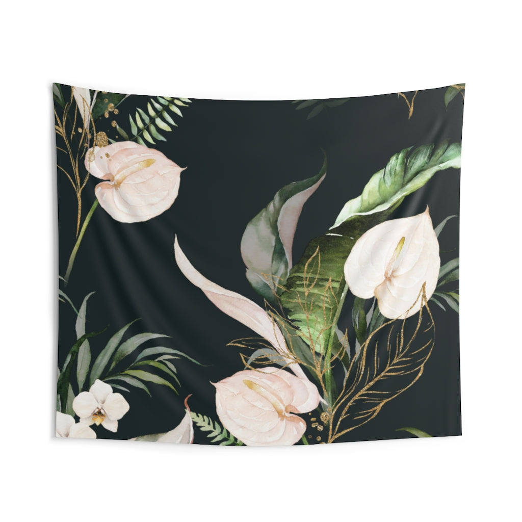 Floral Tapestry | Black Cream Green Orchids