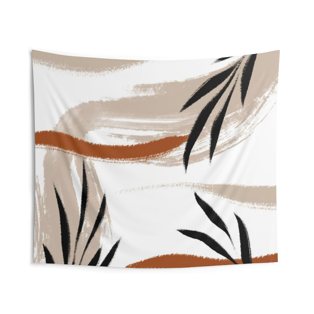 Floral Tapestry | White Brown Black Tropical Leaves