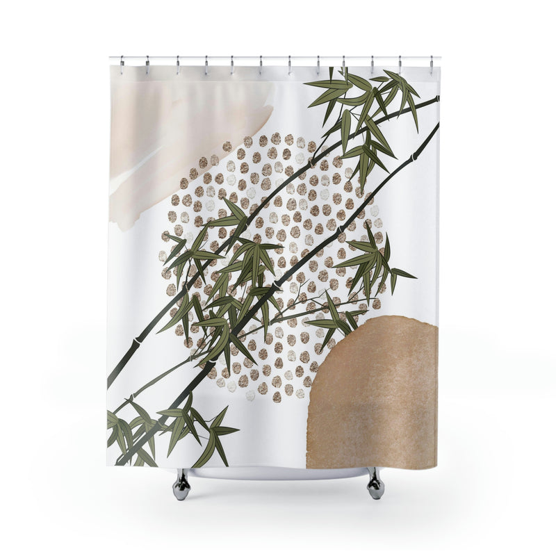 Abstract Shower Curtain | Beige Green Bamboo
