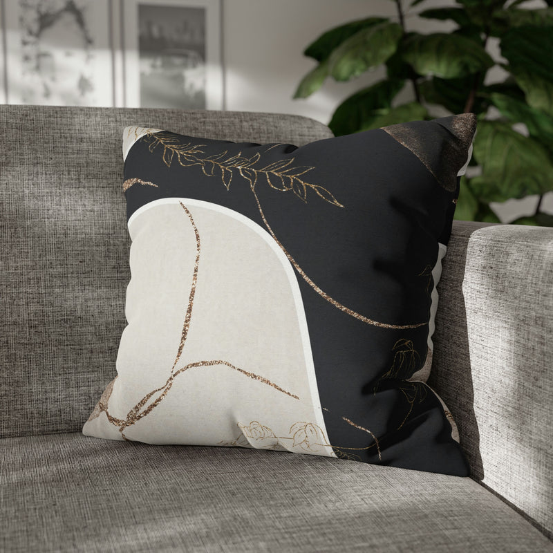 Abstract Boho Pillow Cover | Black Cream Beige
