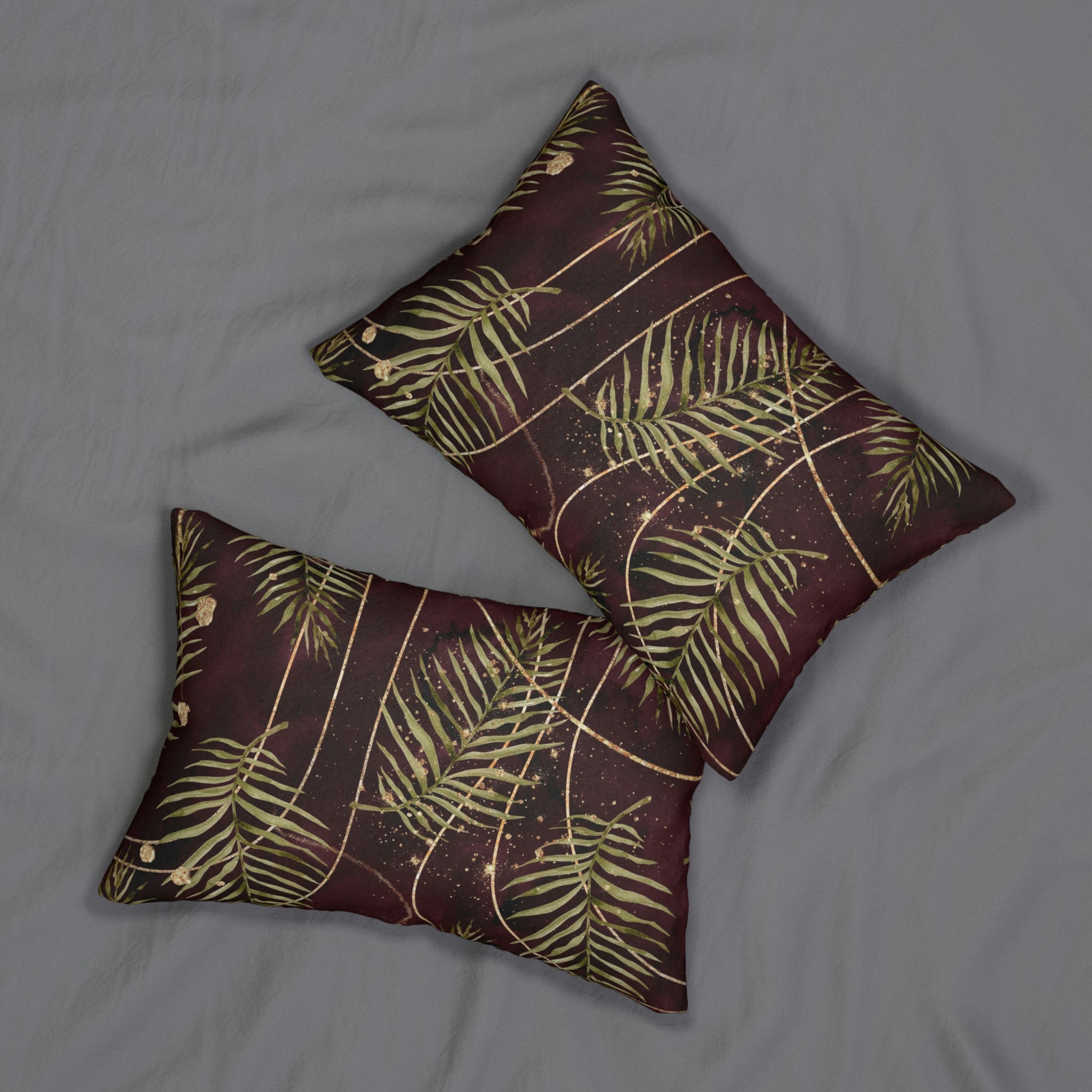 Floral Lumbar Pillow | Sage Green Palm Leaves, Purple