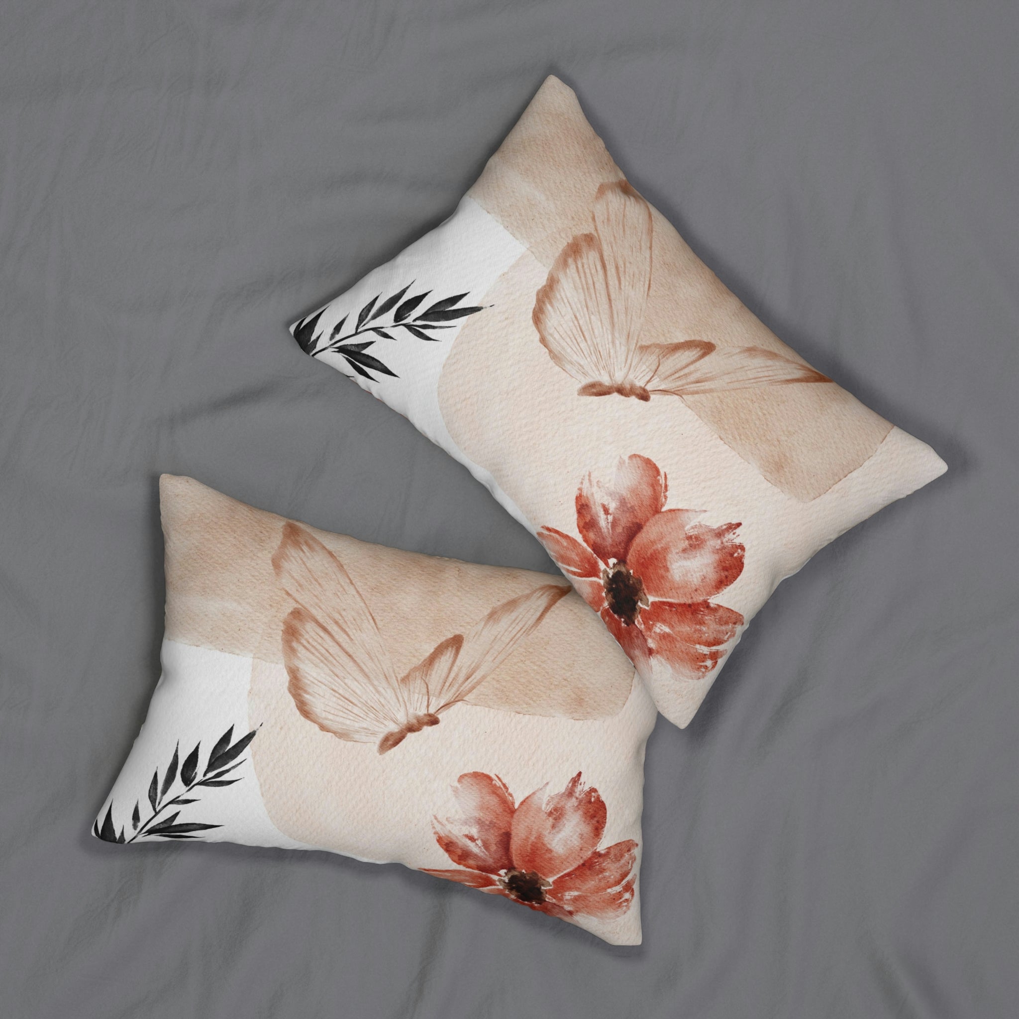 Boho Lumbar Pillow | Beige Butterfly, Floral