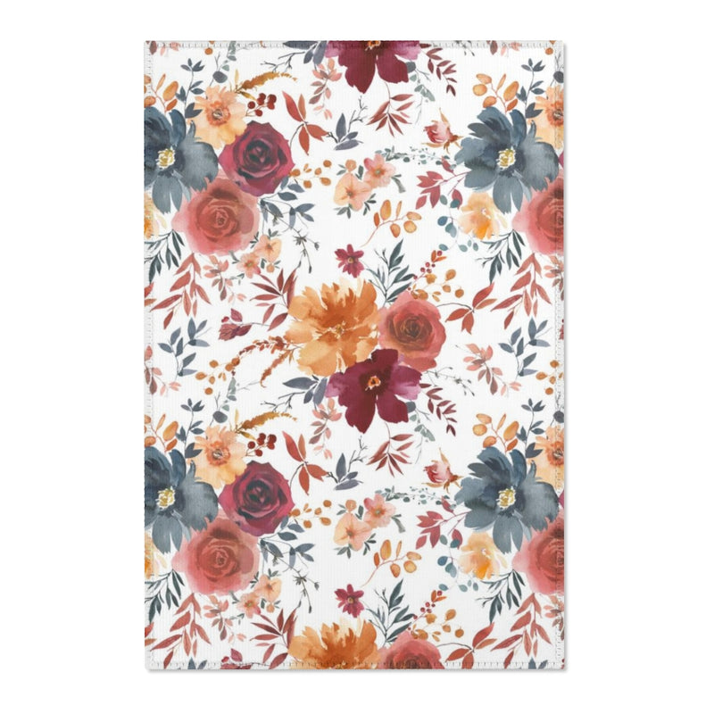 Floral Area Rug | Autumn Red Blue