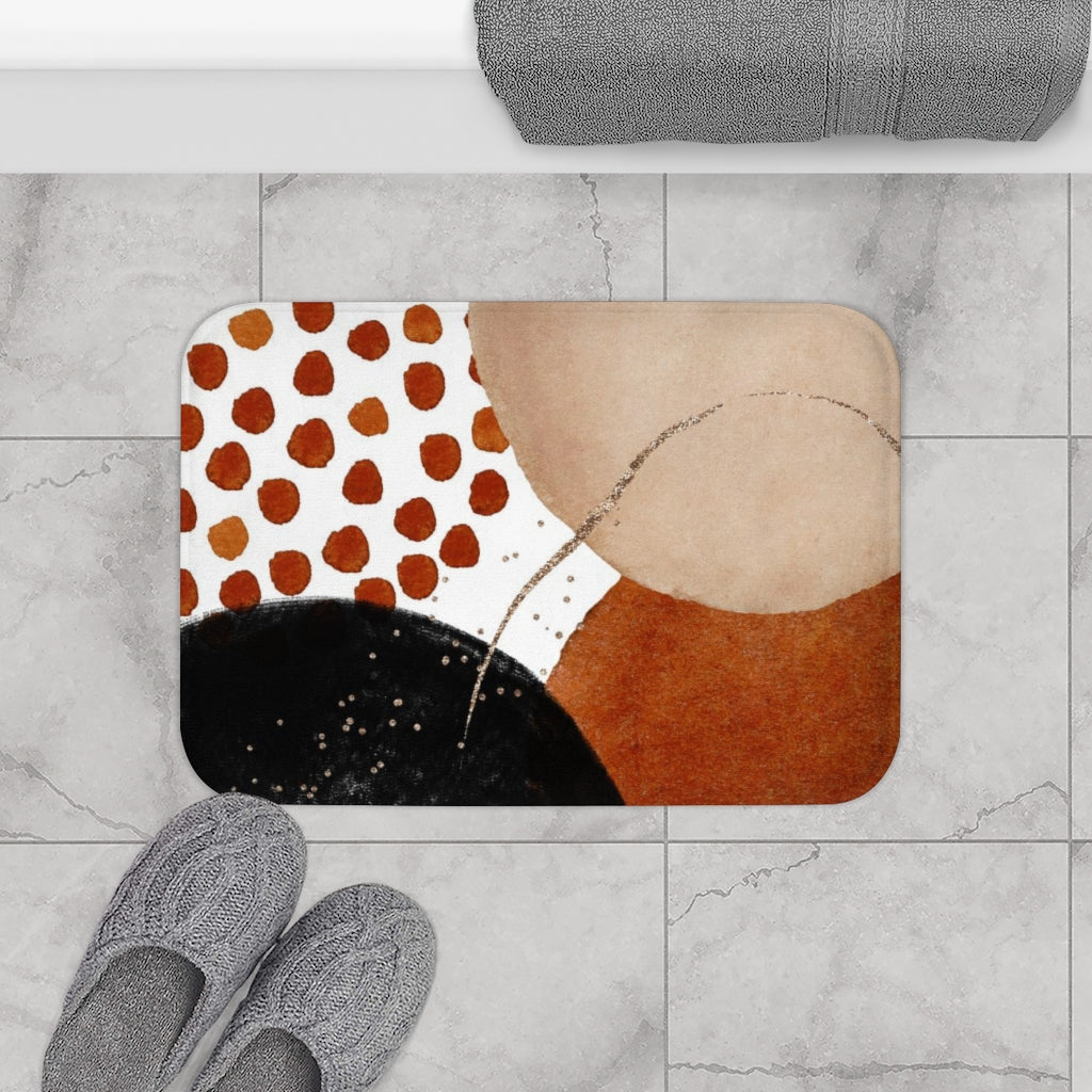 Abstract Boho Bath Mat | Burnt Orange Black Gold