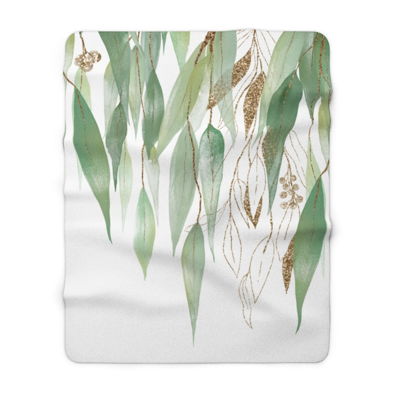 Eucalyptus Leaves, Green Gold White Blanket