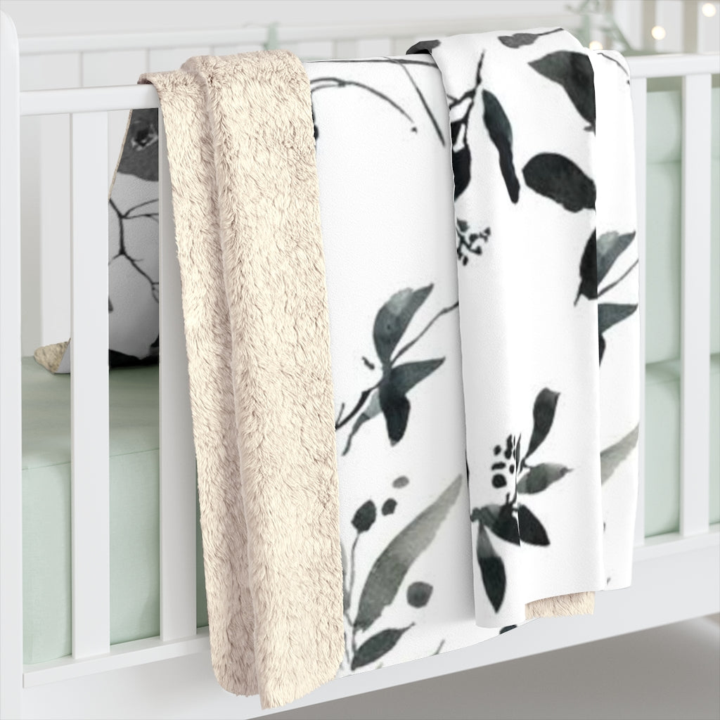 Floral Comfy Blanket | Black White Leaves