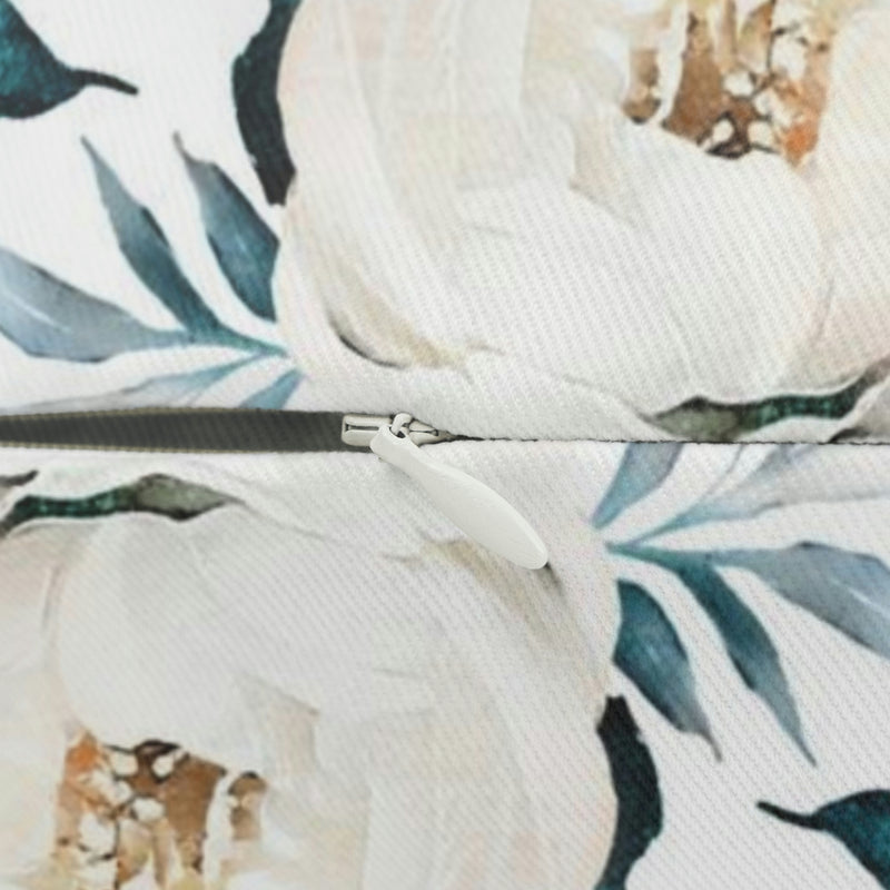 Floral Lumbar Pillow | White Blue Peonies Botanical