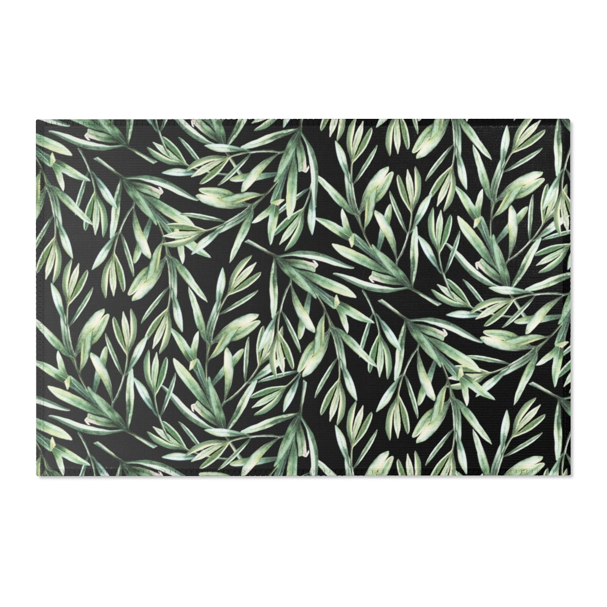 Floral Area Rug | Green Black Garden Leaves