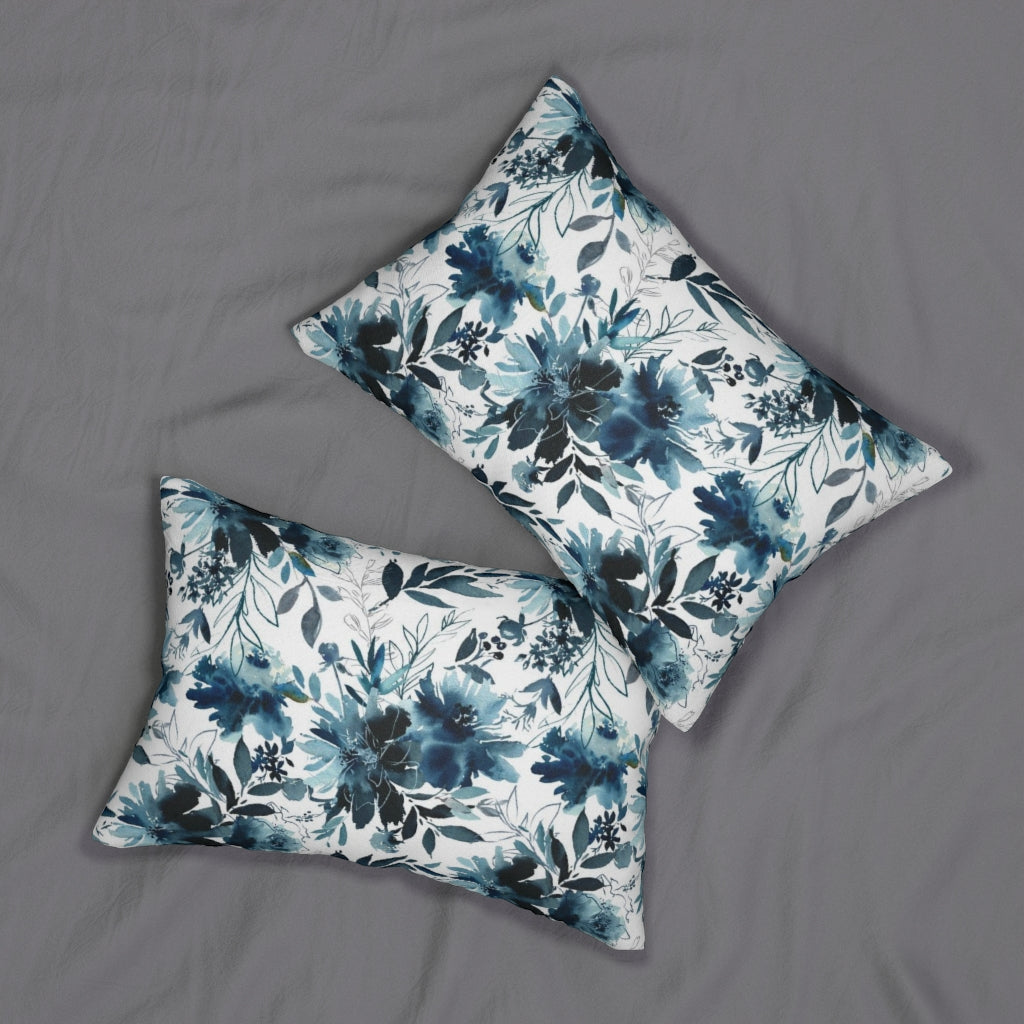 Floral Boho Lumbar Pillow | Indigo Blue White