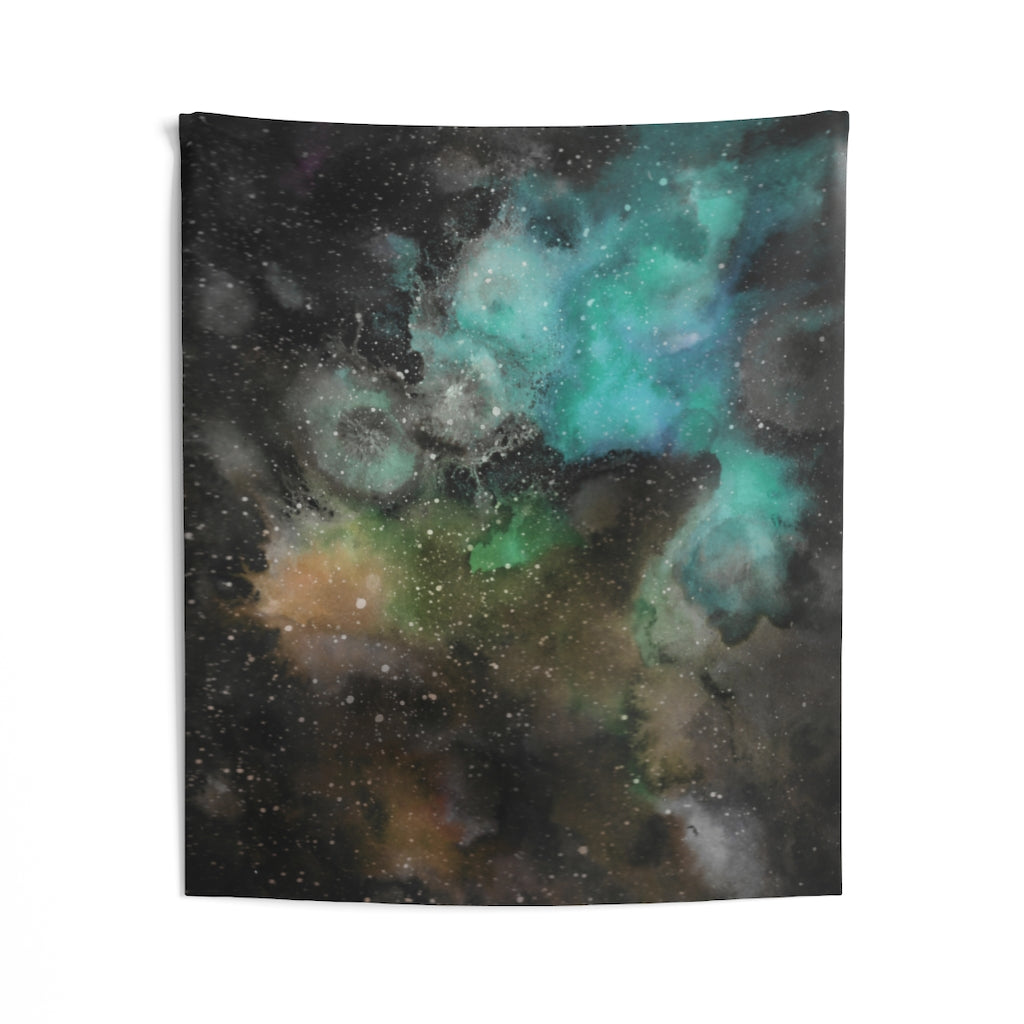 Abstract Tapestry | Black Beige Teal Galaxy Sky