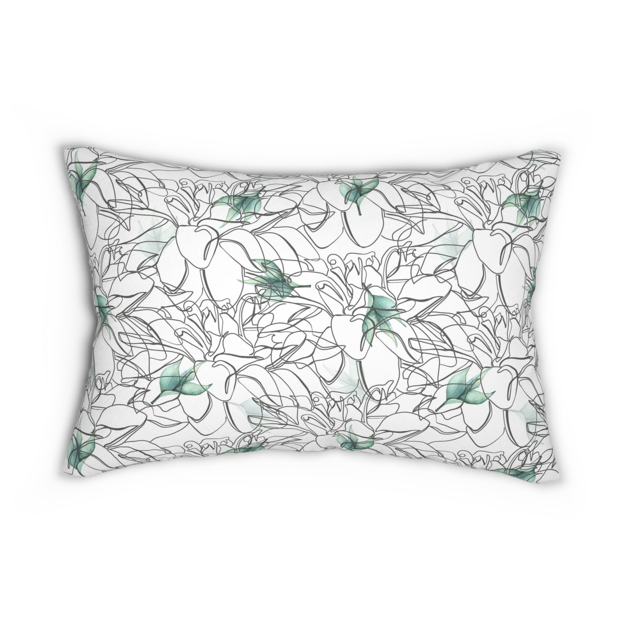 Boho Lumbar Pillow | Black White Line Art Floral