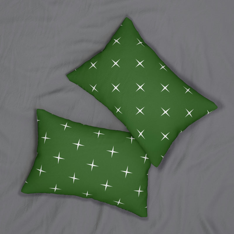 Mid Century Lumbar Pillow | White Green Atomic Stars
