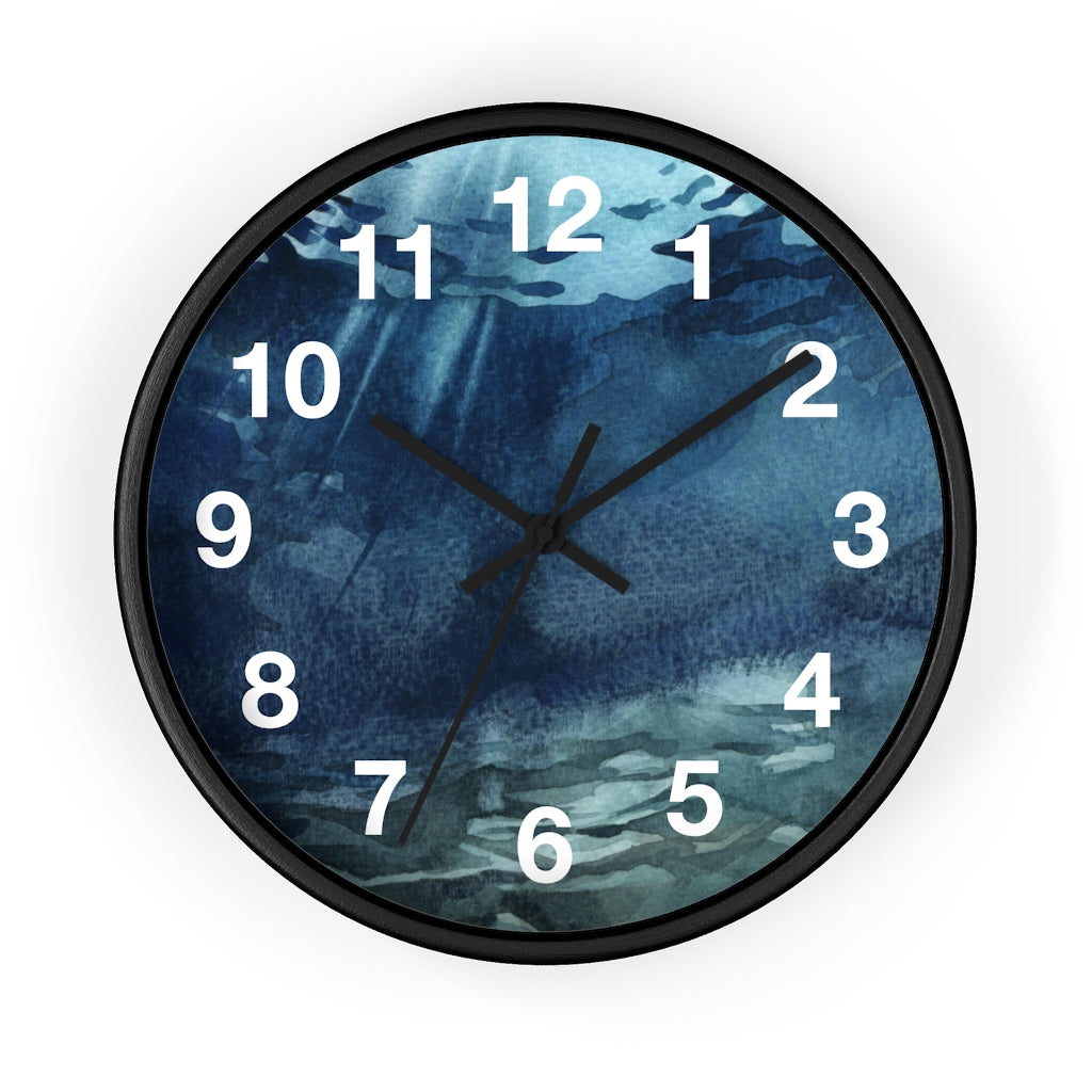 Marble Print, Navy Teal |   Wood Wall Clock 10"