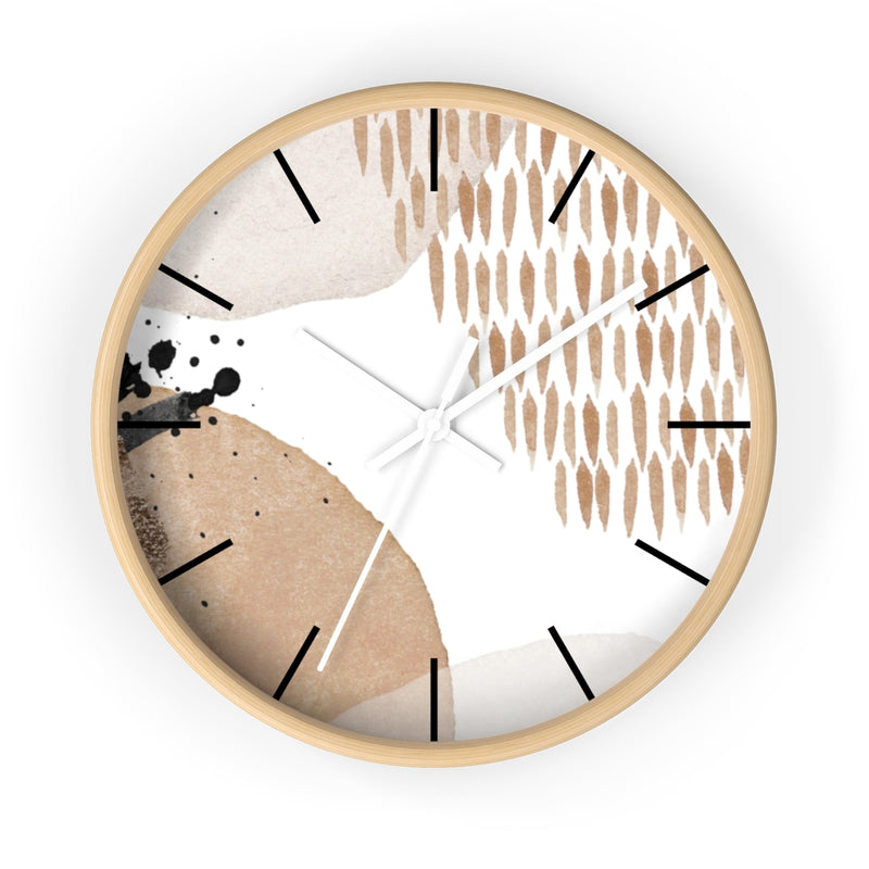 Wood,  Wall Clock, Beige Black 10"