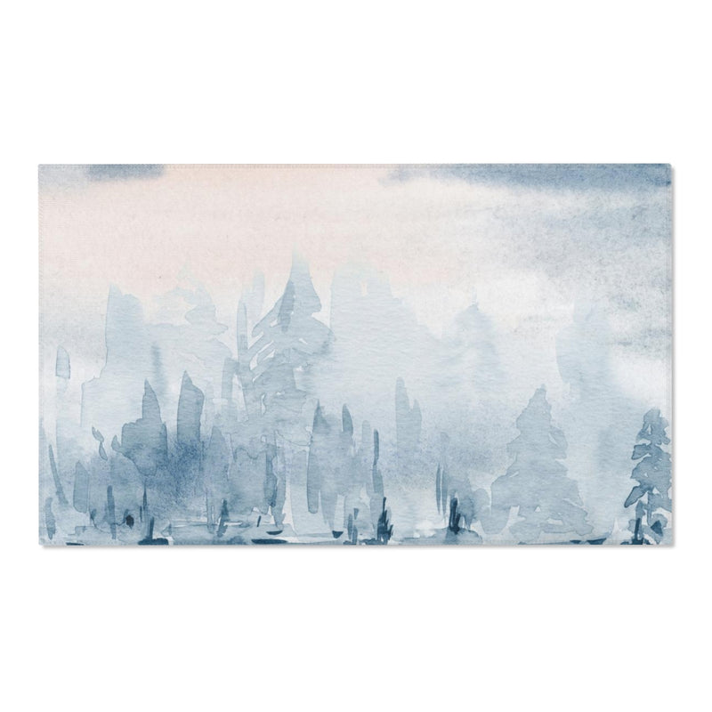 Landscape Area Rug | Watercolor Indigo Blue Forest