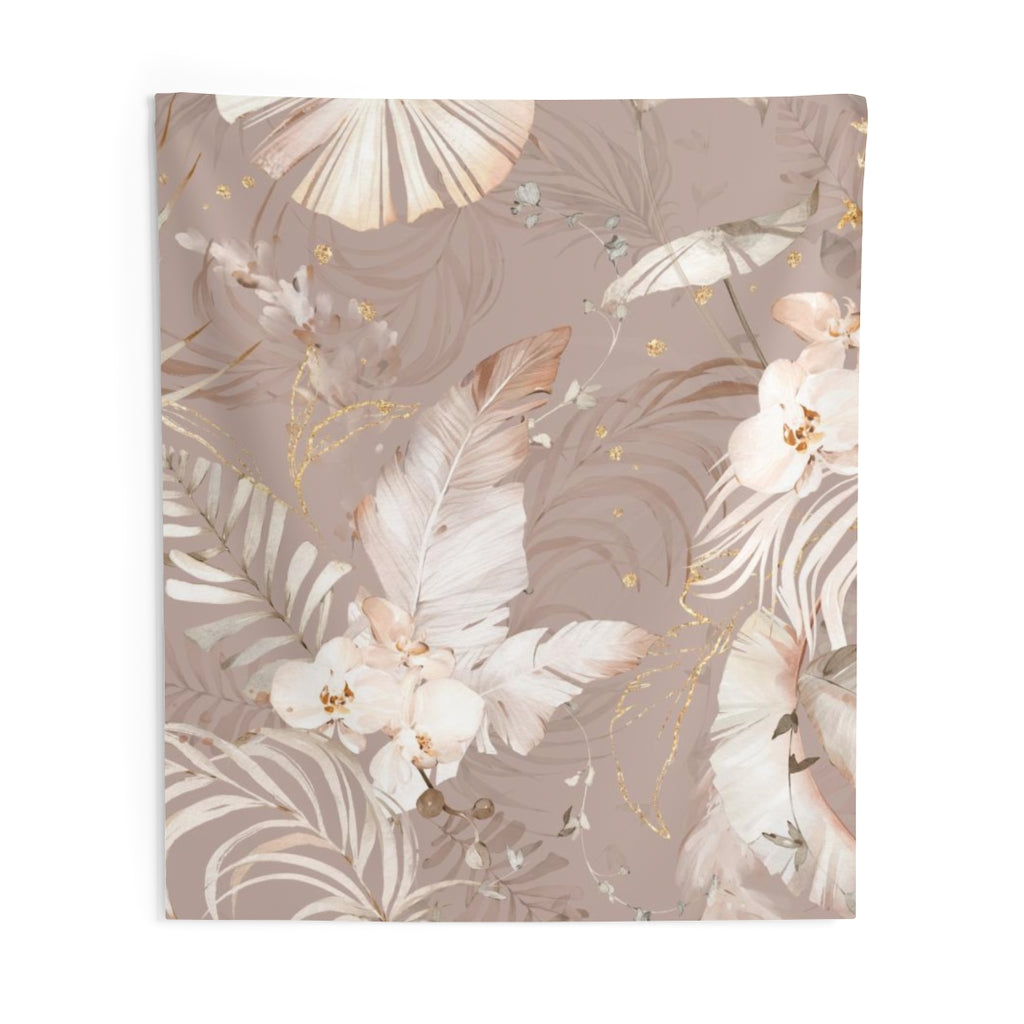 Floral Tapestry | Beige Cream Gold Tropical Leaves