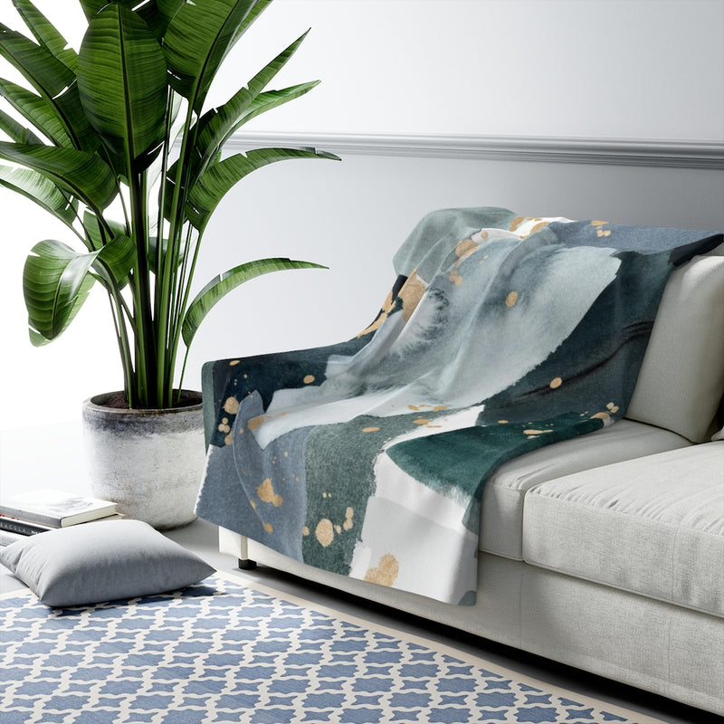 Abstract Comfy Blanket | Forest Green White Gold