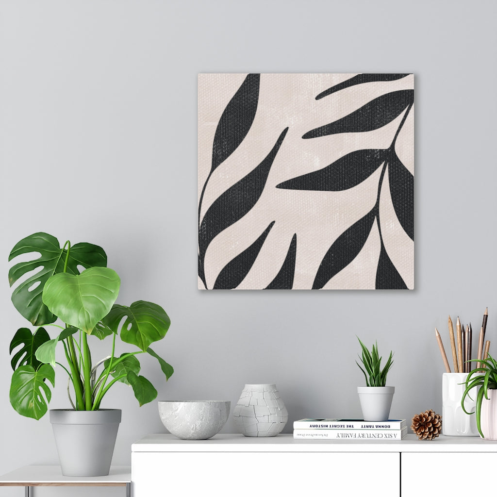 FLORAL CANVAS ART | Beige Black Leaves