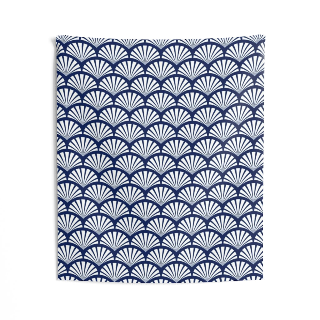 Geometric Tapestry | Navy Blue White Fan